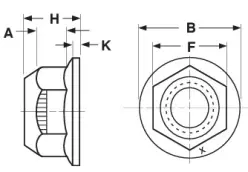 Grade G Hex Flange Cone Locknut Without Serration, \"2 Opposite Oval Lock\", Phos & Oil (Inch)
